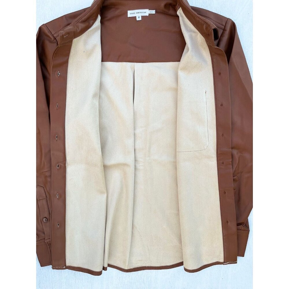 Good American Better Than Leather Shirt Women's Faux Leather Size 2 Burn Caramel - Picture 4 of 13